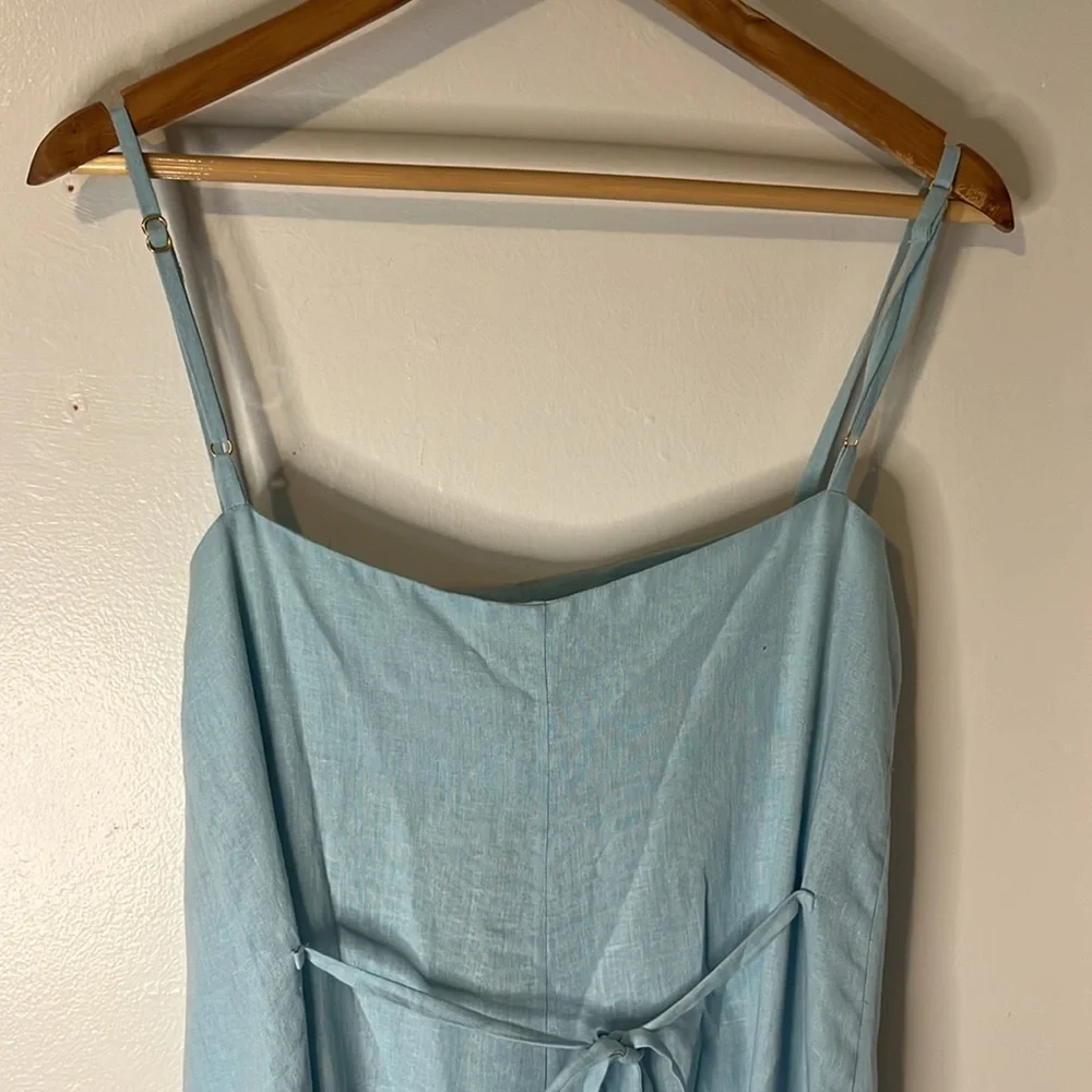 NWT VIX Paula Hermanny Linen Blend Spaghetti Strap Sky Blue Button Up Dress Sz M - Picture 6 of 10